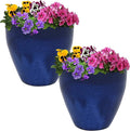 Sunnydaze Round Resort Ceramic Planter - Set of 2 Indoor or Outdoor Plant Pots with Drainage Hole - 10" - Imperial Blue Glaze