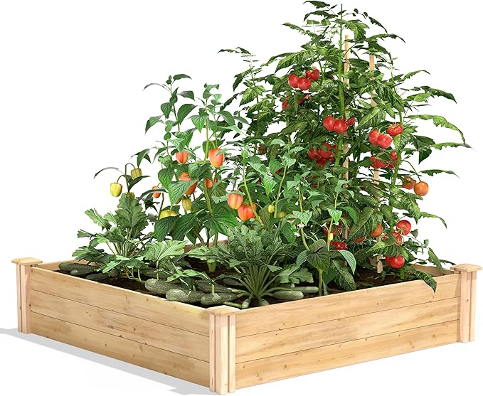 Greenes Fence Classic Cedar Raised Garden Bed, 4' x 4' x 10.5" (1/2" Thick) - Made in USA with North American Cedar