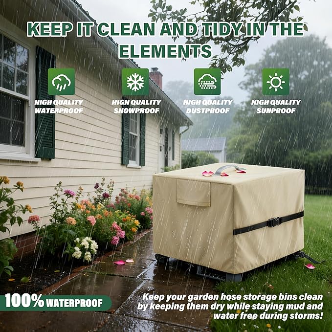 Hose Storage Box Cover – Weatherproof 420D Oxford Fabric, Universal Fit for Free-Standing Hose Reel & Storage Box, Protects Against Sun, Rain, Snow