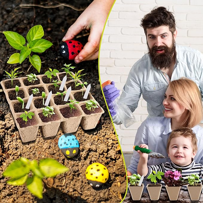 32 Packs of 16 Compartment Seedling Trays with Holes Biodegradable Seedling Sets Organic Plant Seedling Trays for Herb Seed Starter