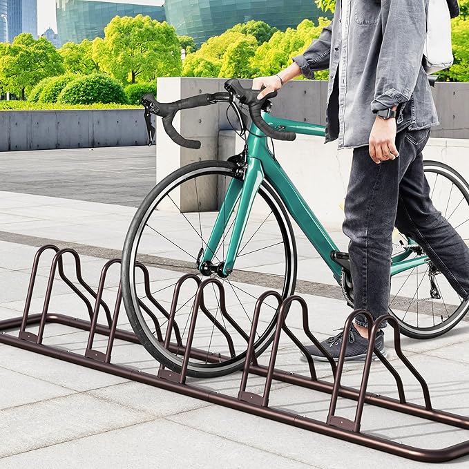 Simple Houseware 5-Bike Floor Storage Rack - Adjustable Bicycle Parking Stand & Garage Organizer for Road and Kids Bikes, Bronze