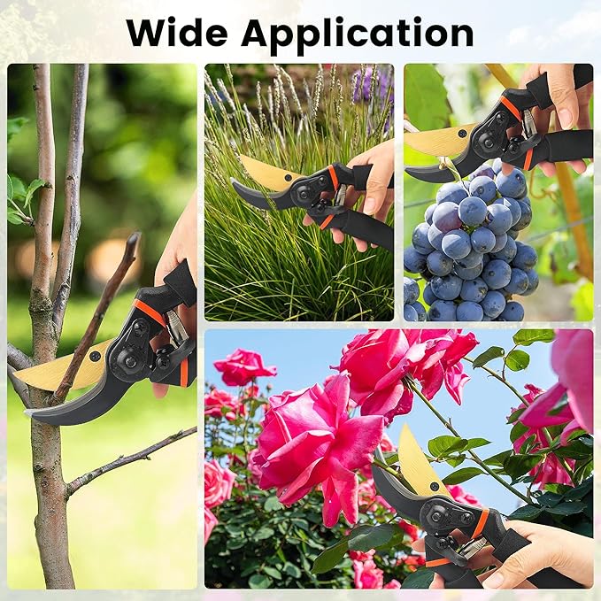 8.5 Inch Pruning Shears, Bypass Pruners with Titanium-Coated Japanese SK5 Steel Blade, Heavy Duty Garden Shears for Trimming Branches, Gardening Hand Tools with Ergonomic Handles