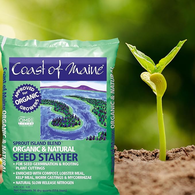 Coast of Maine Organic & Natural Sprout Island Blend Seed Starter - Seed Germination & Root Plant Cuttings w/ Composted Manure, Mycorrhizae, Worm Castings & Kelp - Enhanced Drainage (16 Qt)