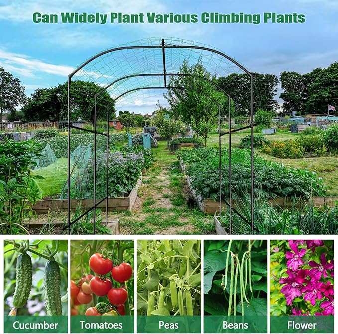 SUNYRISY Garden Arch Trellis for Climbing Plants Outdoor Gardening, 87" H x 70" L x 75" W Metal Core Tall Plant Support for Raised Bed Planting Cucumber Tomato Flowers Vegetables