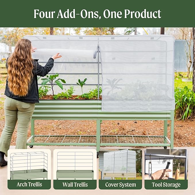 Vego garden Mesh Cover System for 2' x 4' Elevated Raised Garden Bed-V Series, 4 in 1 Trellis and Cover for Plants, Garden Bed Not Included