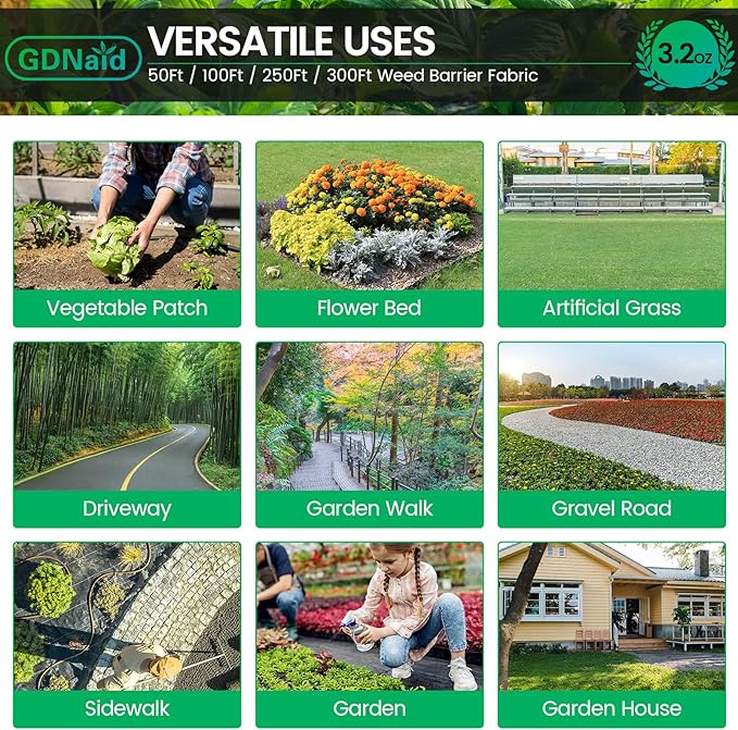 5ftx180ft Weed Barrier Landscape Fabric Heavy Duty, Premium 3.2oz Weed Barrier Fabric Garden Ground Cover, Weed Fabric, Garden Landscaping Fabric