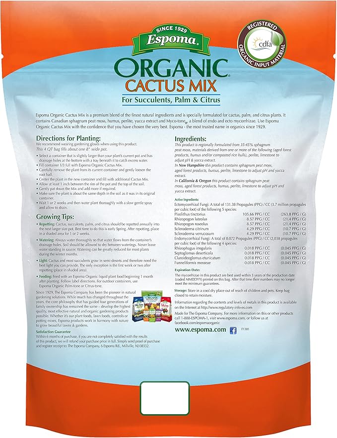 Espoma Organic Cactus Potting Soil Mix, Natural & Organic Soil for Cactus, Succulent, Palm, and Citrus grown in containers both indoors and outdoors, 4 qt, Case of 12