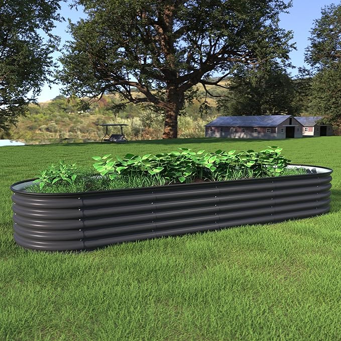 VEIKOU 8x2x1.4ft Raised Garden Bed, Galvanized Raised Garden Bed, Modular Raised Planter Box Outdoor for Vegetables, 9 in 1 Metal Garden Bed, Grey