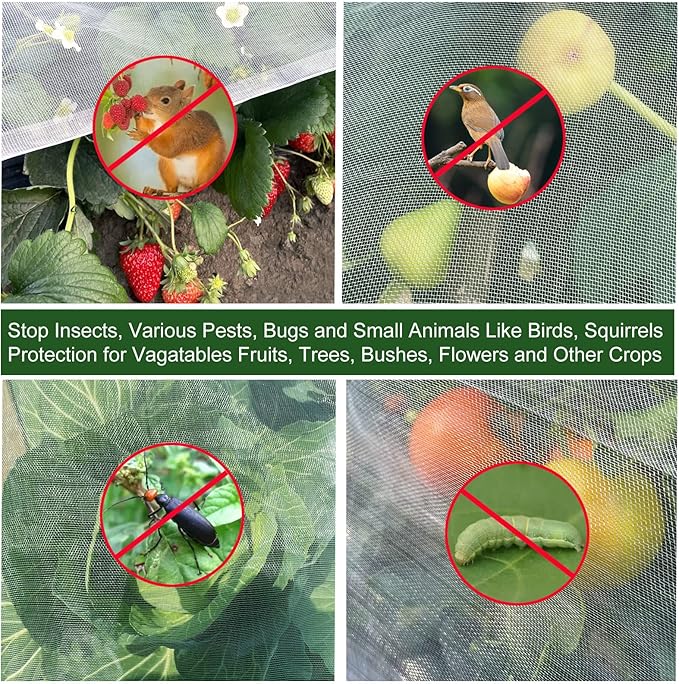 Garden Netting Ultra Fine 8x10Ft, Plant Covers, Barrier Mesh for Plant Vegetables Fruit Flower Tree, Row Cover Raised Bed Protection Net, Bird Screen