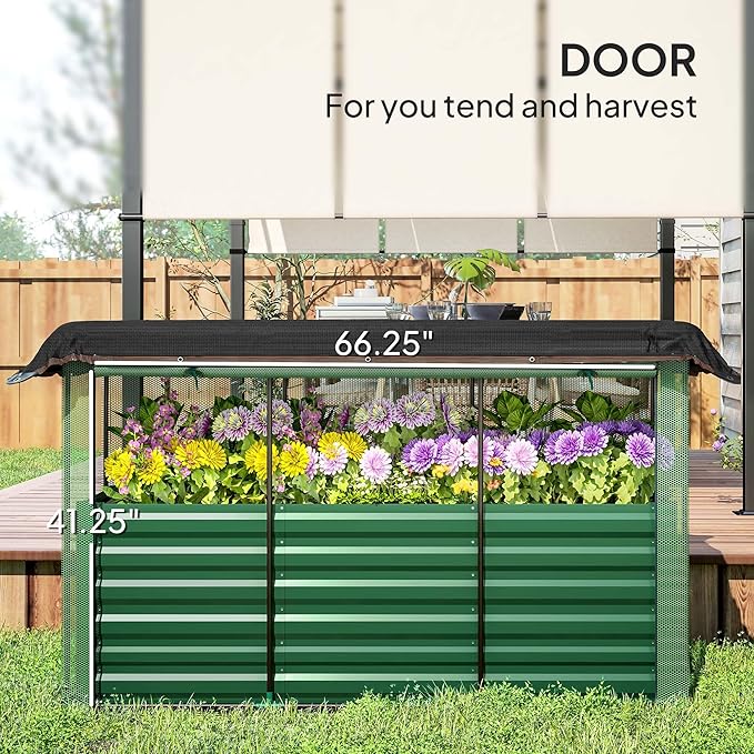 Outsunny 5.9 x 2 x 1.9 ft Galvanized Raised Garden Bed with Crop Cage Plant Protection Net and Shade Cloth Roof, Metal Planter Box with Cover for Vegetables, Flowers, Herbs, Green