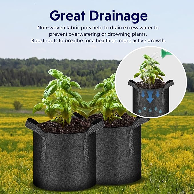 iPower 10-Pack 20 Gallon Thickened Grow Bags Nonwoven Fabric Pots Aeration Container with Strap Handles for Garden and Planting, Black