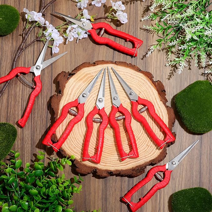 Lasnten 12 Pcs Needle Nose Pruner Bulk 8.3"" Extra Long Edge Stainless Steel Pruning Shears Hand Pruning Snips Fruit Trees Bonsai Garden Scissors Tool, Red, HIU-Lasnten-1222