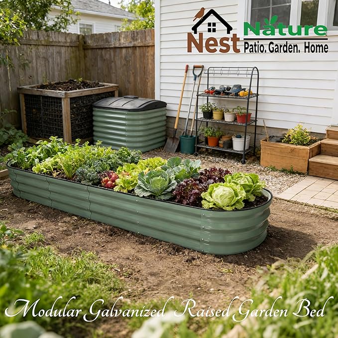 2 Pack 17" Tall 10-in-2 Hevay-Duty Modular Galvanized Raised Garden Bed Kits-8ftX2ft Raised Flower Beds,Metal Raised Beds for Planting Plants Vegetables Fruits Flowers Herbs-Ground Planter Box