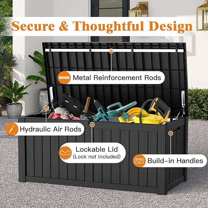 Outdoor Large Storage Cabinet Deck box, 150 Gallons Waterproof Heavy Duty Deck Box, Lockable Patio Storage box for Garden Tools, Lawn Mower, Bike, Trash Cans, Pool Supplies