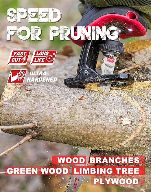 EZARC Wood Pruning Reciprocating Saw Blade 12 Inch, Fleam Ground Teeth Pruning Saw Blades for Tree Trimming, Wood Cutting, 5 Pieces