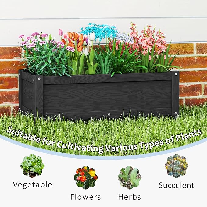 HDPE Raised Planter Box Outdoor,Rot-Resistant and Non-Cracking,Small Raised Beds for Gardening 29.5 * 14.4 * 9.8 in for Yard,Lawn,Outdoor Planter Boxes Rectangle with Drainage Holes Black