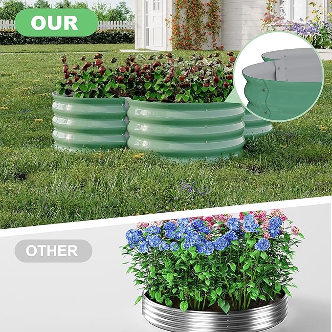 2-Pack Galvanized Raised Garden Bed, 4x4x1ft Outdoor Planter Box with Open Base for Herbs, Veggies & Flowers. Rust-Resistant Raised Garden Beds , Ground-Connected Design for Deep Root Growth, Green