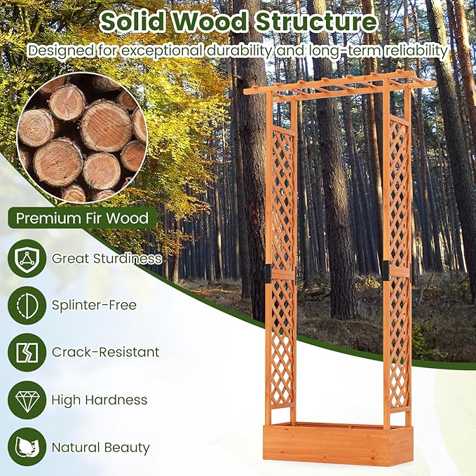 S AFSTAR Raised Garden Bed with Trellis, 2 Pieces Fir Wood Planter Box with Flat Roof & Drainage Holes, Vertical Planter Raised Bed for Climbing Plants, Flowers & Vegetables, 43" x 14" x 89" (Orange)