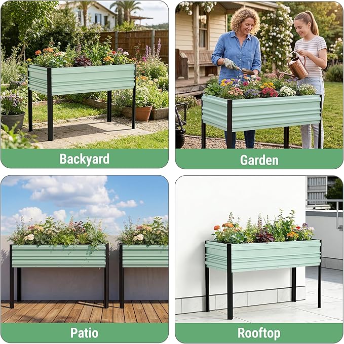 WORKPRO 48x24x32in Outdoor Galvanized Raised Garden Bed with Legs, 600LB Elevated Planter Box for Vegetable, Flowers, Herbs, Light Green