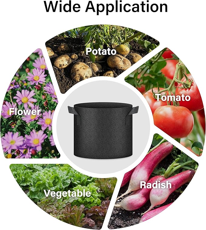 HealSmart Plant Grow Bags 7 Gallon, Tomoato Planter Pots 20-Pack with Handles, Aeration Nonwoven Fabric, Heavy Duty Gardening Planter for Vegetable, Herbs and Flowers, Black New