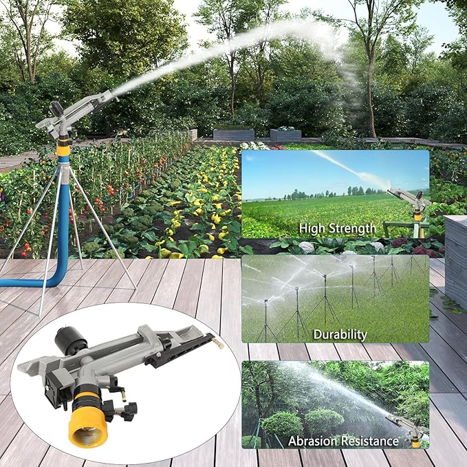 1.5" Agriculture Farm Irrigation Sprinkler Lawn Sprinkler Irrigation Spray Gun Large-Area Watering Spray 360° Rotary Farm Lawn Garden Irrigation Female Thread Aluminum Alloy with Nozzle Set