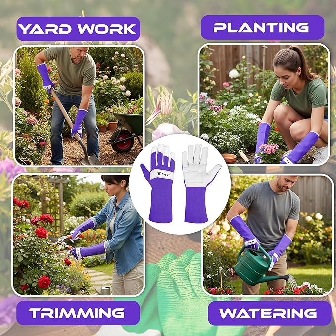 Long Gardening Gloves Leather Ladies Men Women Durable Goatskin Garden Gloves Forearm Thorn Proof Work