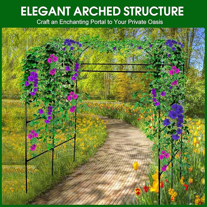 Garden Arch Trellis for Climbing Plants Outdoor, Grape Vine Tomato Bean U Frame Plant Vegetable Support, Cucumber Pergola for Backyard, Black