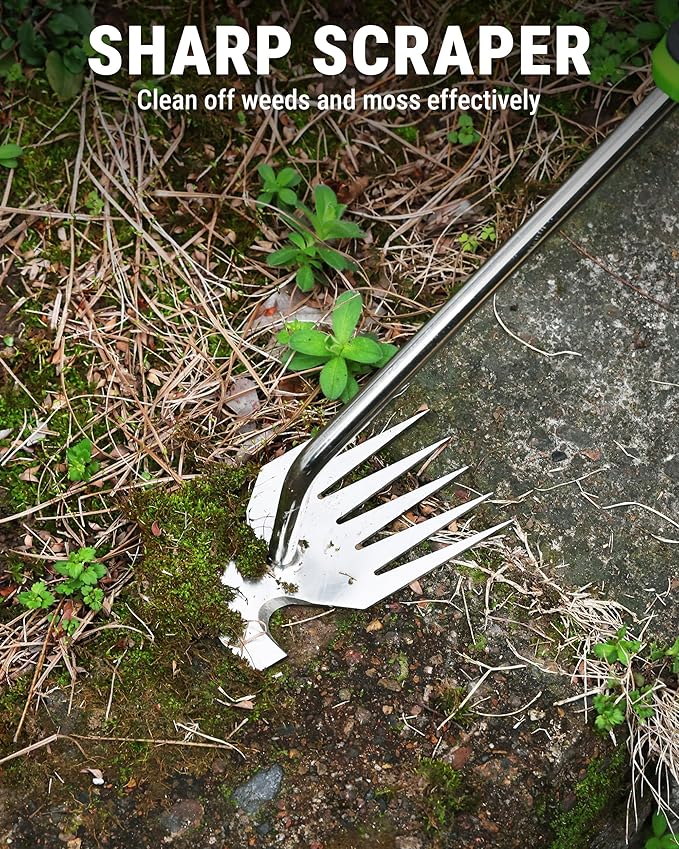 WORKPRO 15-Inch Weed Puller Tool, 6-Tine Heavy Duty Deep Root Remover for Dandelion, Stainless Steel Hand Weeder with Ergonomic Soft Grip for Lawn, Garden, and Yard