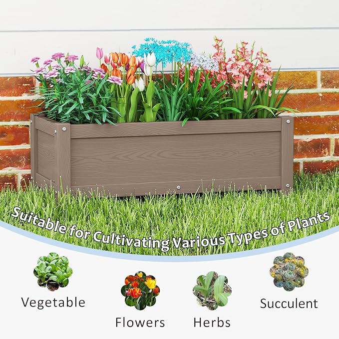 HDPE Raised Planter Box Outdoor,Rot-Resistant and Non-Cracking,Small Raised Beds for Gardening 29.5 * 14.4 * 9.8 in for Yard,Lawn,Outdoor Planter Boxes Rectangle with Drainage Holes Brown