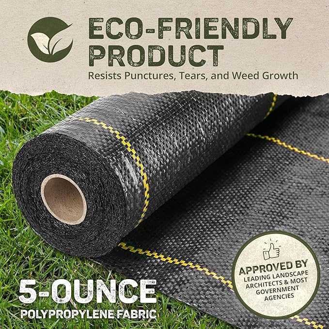 Dewitt 8-Pack Pro-5 Weed Barrier Fabric 5 oz, 6 x 250 Feet – Heavy-Duty Woven Landscape Ground Cover Mat for Raised Garden Bed, Greenhouse Gardening, Outdoor Landscaping, and Commercial Planting