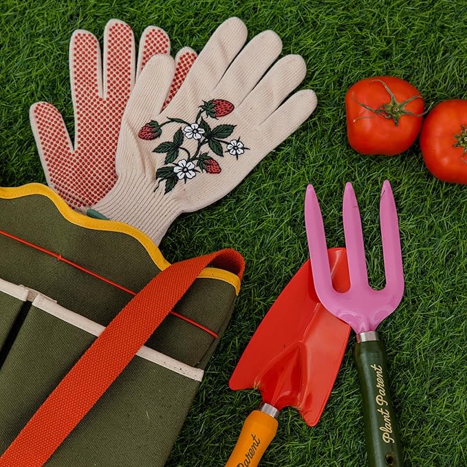 ban.do One Size Fits Most Gardening Gloves, Cute Outdoor Gloves with Silicone Gripper Dots, Strawberries