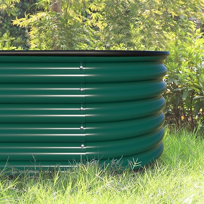 MUPATER 17" H Galvanized Raised Garden Bed, 8x2FT Metal Raised Garden Bed Outdoor for Garden, 9-in-1 Elevated Planter Boxes for Plants Vegetables, Herbs and Flowers, Green