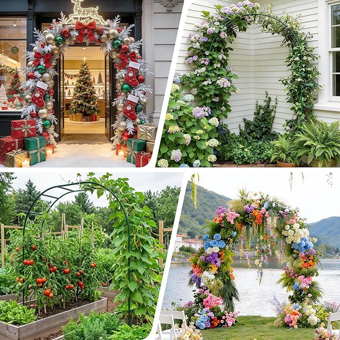 Thickened Rustproof Garden Arch Metal Trellis for Climbing Plants Outdoor, Wedding Arch Garden Arbor Frame Archway 4.9 x8.1 or 7.9 x6.7Ft Flower Arches for Bridal Party Decoration (Green)
