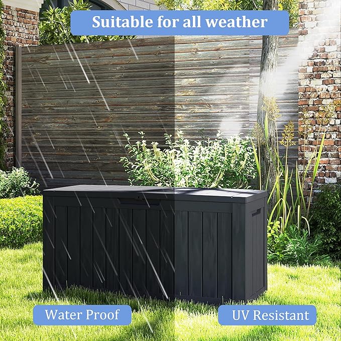 Outdoor Storage Box Waterproof with Wheels, 76 Gallon Lockable Resin Deck Box Patio Storage Bin for Pool Accessories Cushion Furniture, Garden Tools, UV-Resistant Outside Delivery Black
