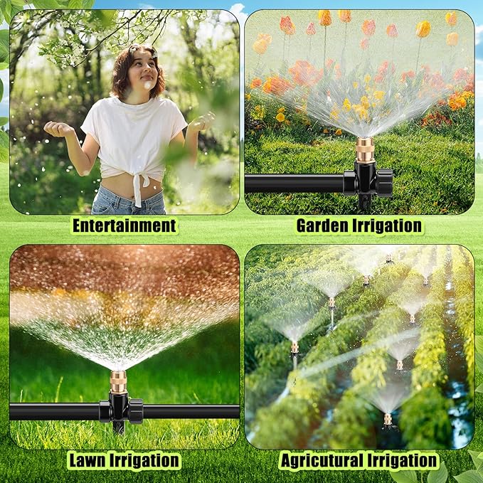Tioncy 4 Pack Metal Lawn Sprinkler Automatic Garden Water Sprinkler on Spike Base 360 Degree Rotation with Adjustable Brass Nozzle for Lawn Garden Yard(Black)