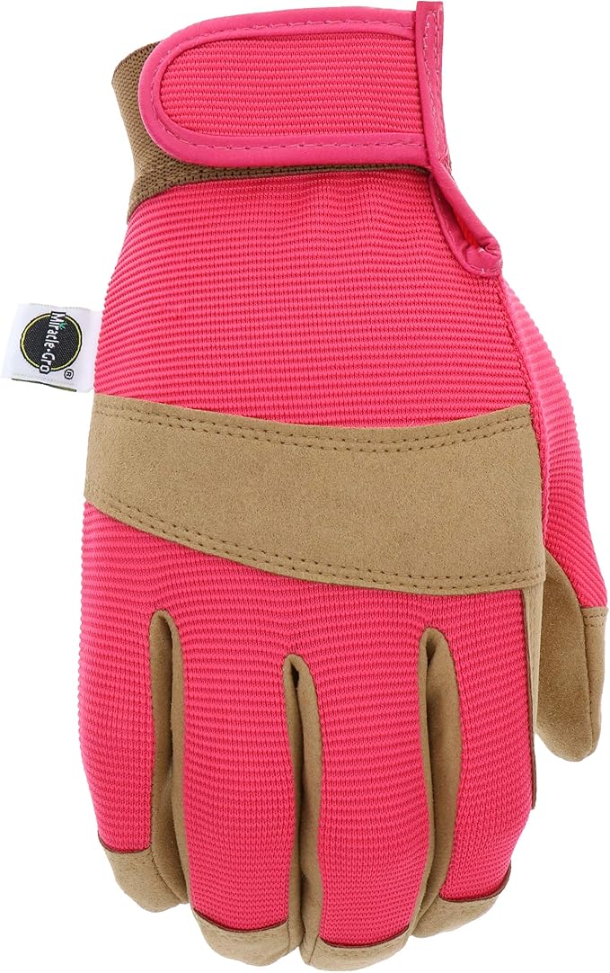 Miracle-Gro MG86205 General Utility Gloves – [Small/Medium], Synthetic Leather Padded Palm Gloves, Spandex Back, Adjustable Hook and Loop Wrist