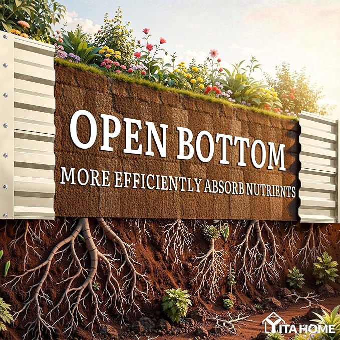YITAHOME 6x3x2ft Large Raised Garden Bed Kit, Galvanized Metal Planter Box with Gloves, Support Rod, Outdoor Above Ground Planters for Plants, Vegetables, Flowers, Cream Yellow