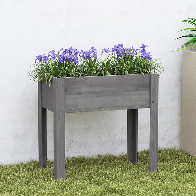 Raised Garden Bed with Legs, 31x16x31'', Outdoor Wood Elevated Planter Box, Grey Cedar, Thick Legs, w/Liner
