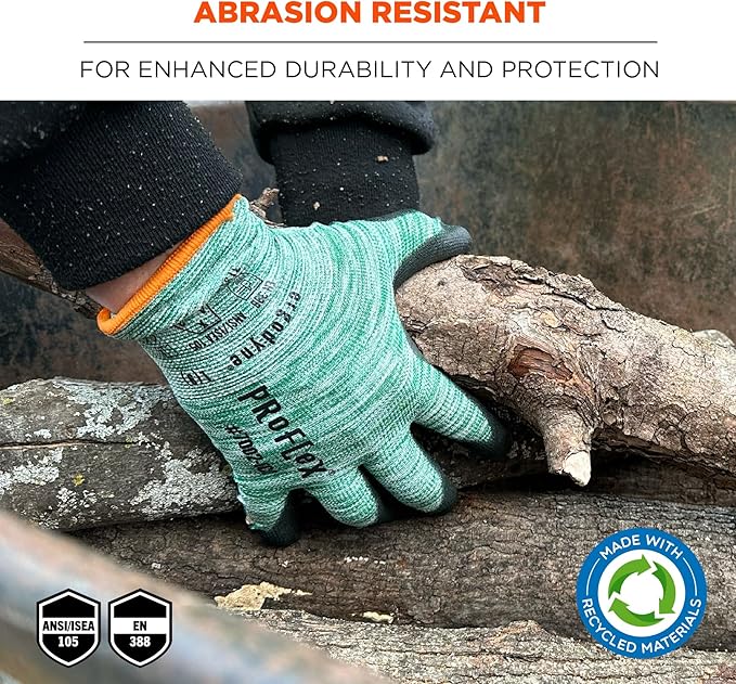 Ergodyne ProFlex 7002-ECO Work Glove, Recycled PU Coated Palms Gloves, Post Consumer Materials, 15 gauge