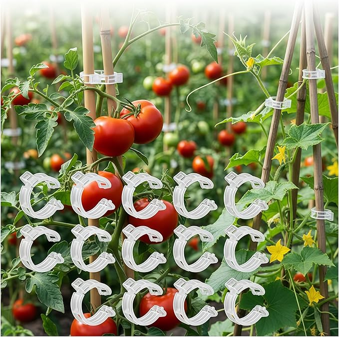 Secured Plastic Plant Clip, 2026 New Reusable Plant Support Clips Plastic Clips Tomato Clips for Securing Plants for Climbing Plants, Vegetable Stems (50, White)