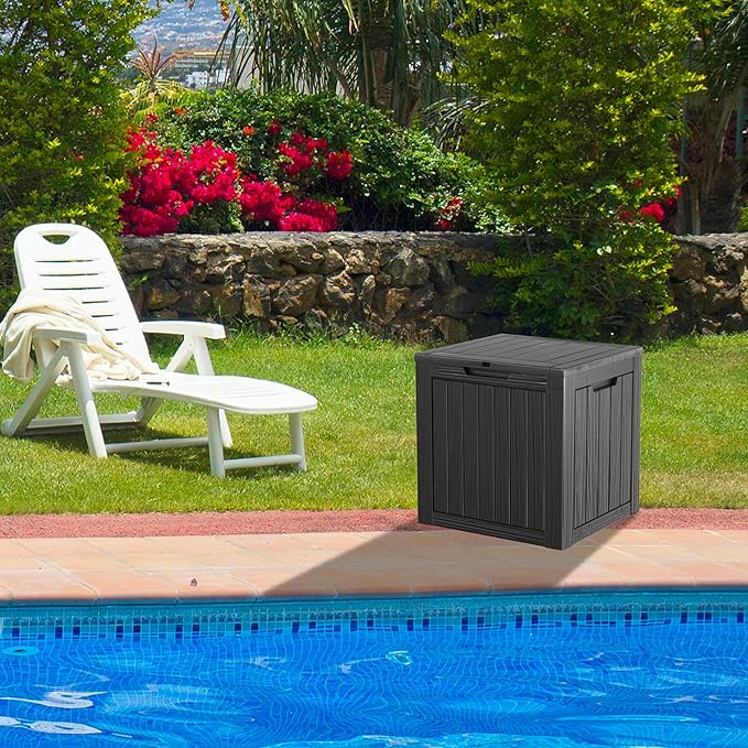 30 Gallon Outdoor Storage Box, Compact Resin Lockable&Waterproof Deck Box for Indoor and outdoor Tools Storage, Black