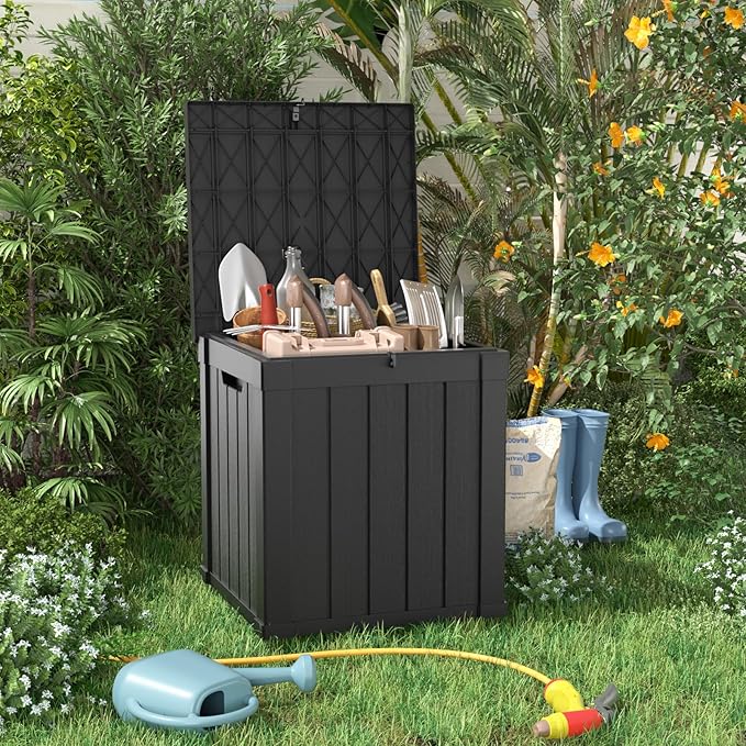 PatioZen 50 Gallon Resin Deck Box, Lockable Outdoor Storage Box for Patio Cushions Storage Furniture,Garden Tools, Pool Supplies, Weatherproof and UV Resistant (Black)