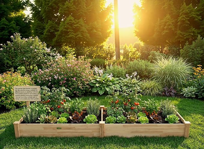 8x2ft Outdoor Wooden Raised Garden Bed,Elevated Planting Planter Box for Vegetables/Garden/Lawn/Patio,Natural Wood, 96 x 24 x 9in