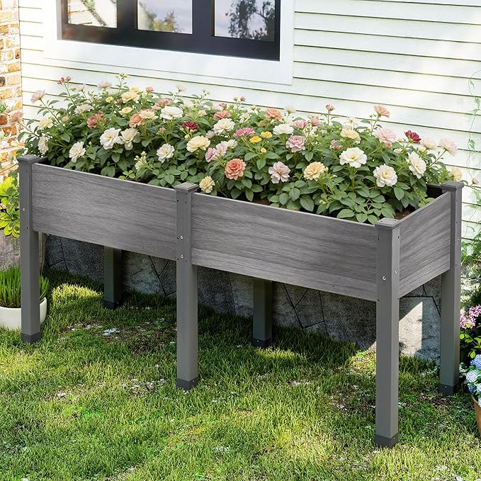 AMERLIFE Raised Garden Bed, 72x24x30 Inches Elevated Wood Planter Box with Bed Liner, Legs, Divider, Drainage Holes, Stand for Backyard, Patio, 300 Lb Capacity - Grey