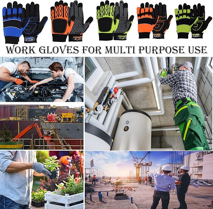 Men’s Heavy Duty Work Gloves Utility Mechanic Working Touchscreen Anti-Slip Palm & Knuckle Protection Safety Gloves