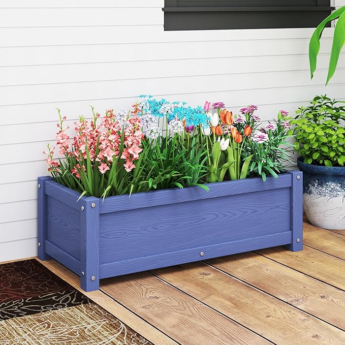 HDPE Raised Planter Box Outdoor,Rot-Resistant and Non-Cracking,Small Raised Beds for Gardening 29.5 * 14.4 * 9.8 in for Yard,Lawn,Outdoor Planter Boxes Rectangle with Drainage Holes Navy