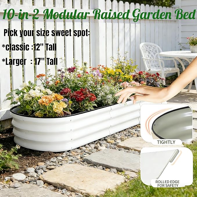 2 Pack 17" Tall 10-in-2 Hevay-Duty Modular Galvanized Raised Garden Bed Kits-8ftX2ft Raised Flower Beds,Metal Raised Beds for Planting Plants Vegetables Fruits Flowers Herbs-Ground Planter Box