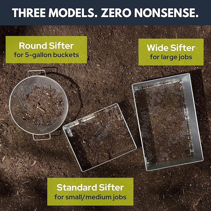 Soil Sifter, Wide Size (17.5 x 11.5 inches) with 1/8-inch Mesh, Garden Sieve for Dirt, Sand, Rocks, and Compost