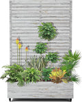 15.7"×70.9"×47.2" Metal Raised Garden Bed with Trellis and Wheels - Tall Trellis Planter Box for Climbing Plants, Vegetables & Vines - Outdoor Privacy Planters for Patio (White Oak Grain)