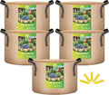 iPower 5-Pack 7 Gallon Plant Grow Bags Thickened Nonwoven Aeration Fabric Pots Heavy Duty Durable Container, Strap Handles for Garden, Tan New
